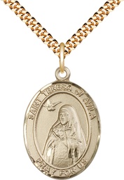 [7102GF/24G] 14kt Gold Filled Saint Teresa of Avila Pendant on a 24 inch Gold Plate Heavy Curb chain