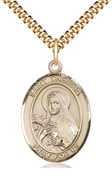 [7106GF/24G] 14kt Gold Filled Saint Theresa Pendant on a 24 inch Gold Plate Heavy Curb chain
