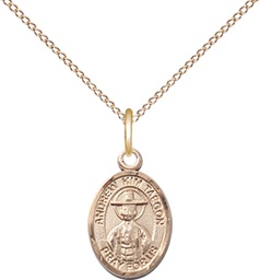 [9373GF/18GF] 14kt Gold Filled Saint Andrew Kim Taegon Pendant on a 18 inch Gold Filled Light Curb chain