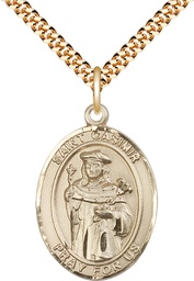 [7113GF/24G] 14kt Gold Filled Saint Casimir of Poland Pendant on a 24 inch Gold Plate Heavy Curb chain