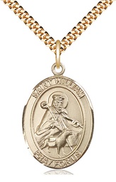 [7114GF/24G] 14kt Gold Filled Saint William of Rochester Pendant on a 24 inch Gold Plate Heavy Curb chain
