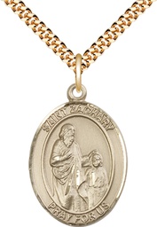 [7116GF/24G] 14kt Gold Filled Saint Zachary Pendant on a 24 inch Gold Plate Heavy Curb chain