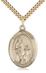 [7116GF/24G] 14kt Gold Filled Saint Zachary Pendant on a 24 inch Gold Plate Heavy Curb chain