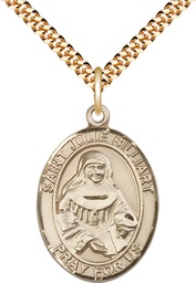 [7117GF/24G] 14kt Gold Filled Saint Julie Billiart Pendant on a 24 inch Gold Plate Heavy Curb chain