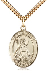 [7122GF/24G] 14kt Gold Filled Saint Bridget of Sweden Pendant on a 24 inch Gold Plate Heavy Curb chain