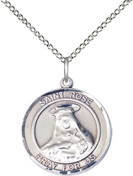 [8095RDSS/18SS] Sterling Silver Saint Rose of Lima Pendant on a 18 inch Sterling Silver Light Curb chain