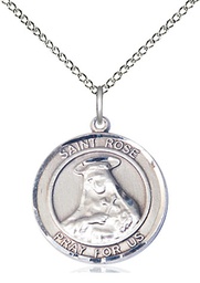 [8095RDSS/18SS] Sterling Silver Saint Rose of Lima Pendant on a 18 inch Sterling Silver Light Curb chain