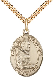 [7125GF/24G] 14kt Gold Filled Saint Pio of Pietrelcina Pendant on a 24 inch Gold Plate Heavy Curb chain