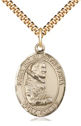 [7125GF/24G] 14kt Gold Filled Saint Pio of Pietrelcina Pendant on a 24 inch Gold Plate Heavy Curb chain