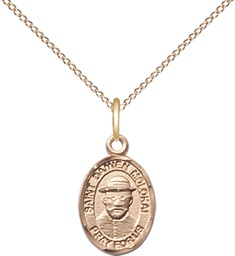 [9412GF/18GF] 14kt Gold Filled Saint Damien of Molokai Pendant on a 18 inch Gold Filled Light Curb chain