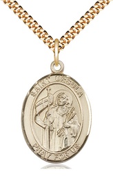 [7127GF/24G] 14kt Gold Filled Saint Ursula Pendant on a 24 inch Gold Plate Heavy Curb chain