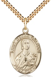 [7130GF/24G] 14kt Gold Filled Saint Gemma Galgani Pendant on a 24 inch Gold Plate Heavy Curb chain