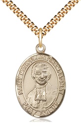 [7131GF/24G] 14kt Gold Filled Saint Marcellin Champagnat Pendant on a 24 inch Gold Plate Heavy Curb chain