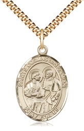 [7132GF/24G] 14kt Gold Filled Saints Cosmas &amp; Damian Pendant on a 24 inch Gold Plate Heavy Curb chain