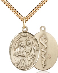 [7132GF8/24G] 14kt Gold Filled Saints Cosmas &amp; Damian Doctors Pendant on a 24 inch Gold Plate Heavy Curb chain