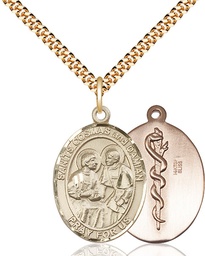 [7132GF8/24G] 14kt Gold Filled Saints Cosmas &amp; Damian Doctors Pendant on a 24 inch Gold Plate Heavy Curb chain