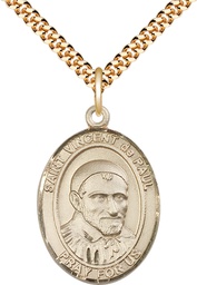 [7134GF/24G] 14kt Gold Filled Saint Vincent de Paul Pendant on a 24 inch Gold Plate Heavy Curb chain