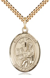 [7135GF/24G] 14kt Gold Filled Saint Jerome Pendant on a 24 inch Gold Plate Heavy Curb chain