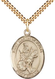 [7200GF/24G] 14kt Gold Filled Saint Martin of Tours Pendant on a 24 inch Gold Plate Heavy Curb chain