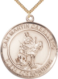 [7200RDSPGF/24G] 14kt Gold Filled San Martin Caballero Pendant on a 24 inch Gold Plate Heavy Curb chain