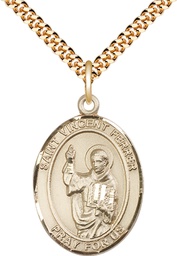 [7201GF/24G] 14kt Gold Filled Saint Vincent Ferrer Pendant on a 24 inch Gold Plate Heavy Curb chain