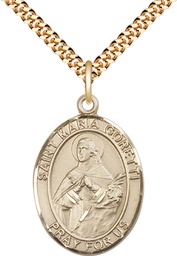 [7208GF/24G] 14kt Gold Filled Saint Maria Goretti Pendant on a 24 inch Gold Plate Heavy Curb chain