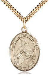 [7208GF/24G] 14kt Gold Filled Saint Maria Goretti Pendant on a 24 inch Gold Plate Heavy Curb chain