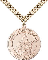 [7208RDGF/24G] 14kt Gold Filled Saint Maria Goretti Pendant on a 24 inch Gold Plate Heavy Curb chain