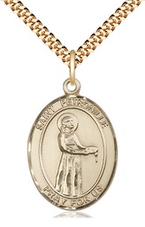 [7209GF/24G] 14kt Gold Filled Saint Petronille Pendant on a 24 inch Gold Plate Heavy Curb chain
