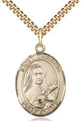 [7210GF/24G] 14kt Gold Filled Saint Therese of Lisieux Pendant on a 24 inch Gold Plate Heavy Curb chain