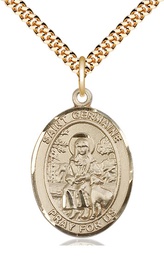 [7211GF/24G] 14kt Gold Filled Saint Germaine Cousin Pendant on a 24 inch Gold Plate Heavy Curb chain