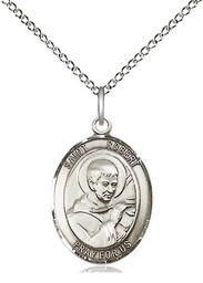 [8096SS/18SS] Sterling Silver Saint Robert Bellarmine Pendant on a 18 inch Sterling Silver Light Curb chain