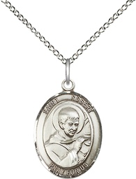 [8096SS/18SS] Sterling Silver Saint Robert Bellarmine Pendant on a 18 inch Sterling Silver Light Curb chain