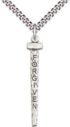 [0035SS/24S] Sterling Silver Forgiven Nail Pendant on a 24 inch Light Rhodium Heavy Curb chain