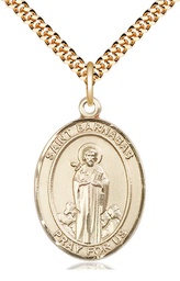 [7216GF/24G] 14kt Gold Filled Saint Barnabas Pendant on a 24 inch Gold Plate Heavy Curb chain