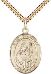 [7219GF/24G] 14kt Gold Filled Saint Gertrude of Nivelles Pendant on a 24 inch Gold Plate Heavy Curb chain