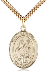 [7219GF/24G] 14kt Gold Filled Saint Gertrude of Nivelles Pendant on a 24 inch Gold Plate Heavy Curb chain