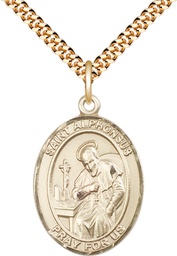 [7221GF/24G] 14kt Gold Filled Saint Alphonsus Pendant on a 24 inch Gold Plate Heavy Curb chain