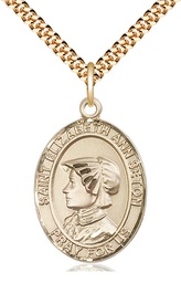 [7224GF/24G] 14kt Gold Filled Saint Elizabeth Ann Seton Pendant on a 24 inch Gold Plate Heavy Curb chain