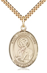 [7227GF/24G] 14kt Gold Filled Saint Dominic Savio Pendant on a 24 inch Gold Plate Heavy Curb chain