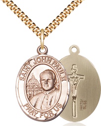[7234GF/24G] 14kt Gold Filled Saint John Paul II Pendant on a 24 inch Gold Plate Heavy Curb chain