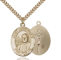 [7234GF/24G] 14kt Gold Filled Saint John Paul II Pendant on a 24 inch Gold Plate Heavy Curb chain