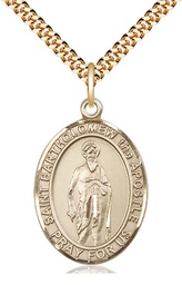 [7238GF/24G] 14kt Gold Filled Saint Bartholomew the Apostle Pendant on a 24 inch Gold Plate Heavy Curb chain