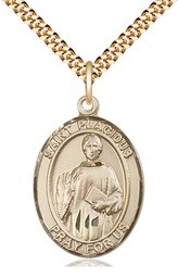 [7240GF/24G] 14kt Gold Filled Saint Placidus Pendant on a 24 inch Gold Plate Heavy Curb chain