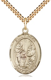 [7244GF/24G] 14kt Gold Filled Saint Zita Pendant on a 24 inch Gold Plate Heavy Curb chain