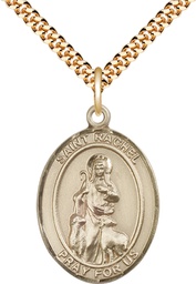 [7251GF/24G] 14kt Gold Filled Saint Rachel Pendant on a 24 inch Gold Plate Heavy Curb chain