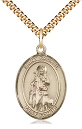[7251GF/24G] 14kt Gold Filled Saint Rachel Pendant on a 24 inch Gold Plate Heavy Curb chain