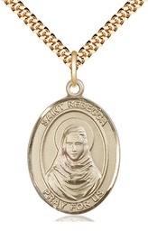[7252GF/24G] 14kt Gold Filled Saint Rebecca Pendant on a 24 inch Gold Plate Heavy Curb chain
