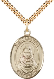 [7252GF/24G] 14kt Gold Filled Saint Rebecca Pendant on a 24 inch Gold Plate Heavy Curb chain