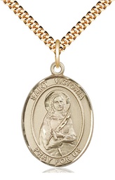 [7253GF/24G] 14kt Gold Filled Saint Victoria Pendant on a 24 inch Gold Plate Heavy Curb chain